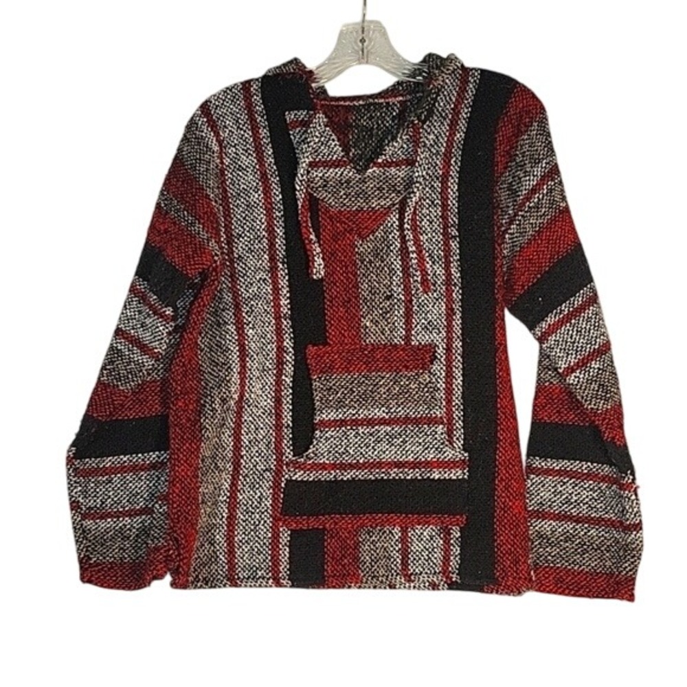Baja Joe Drug‎ Rug Hoodie Pullover Knit Striped Red Black White